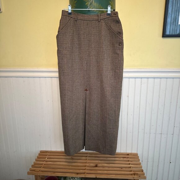 Ralph Lauren Womens Houndstooth Wool Maxi Skirt With Front Slit Size 4 - Picture 1 of 8